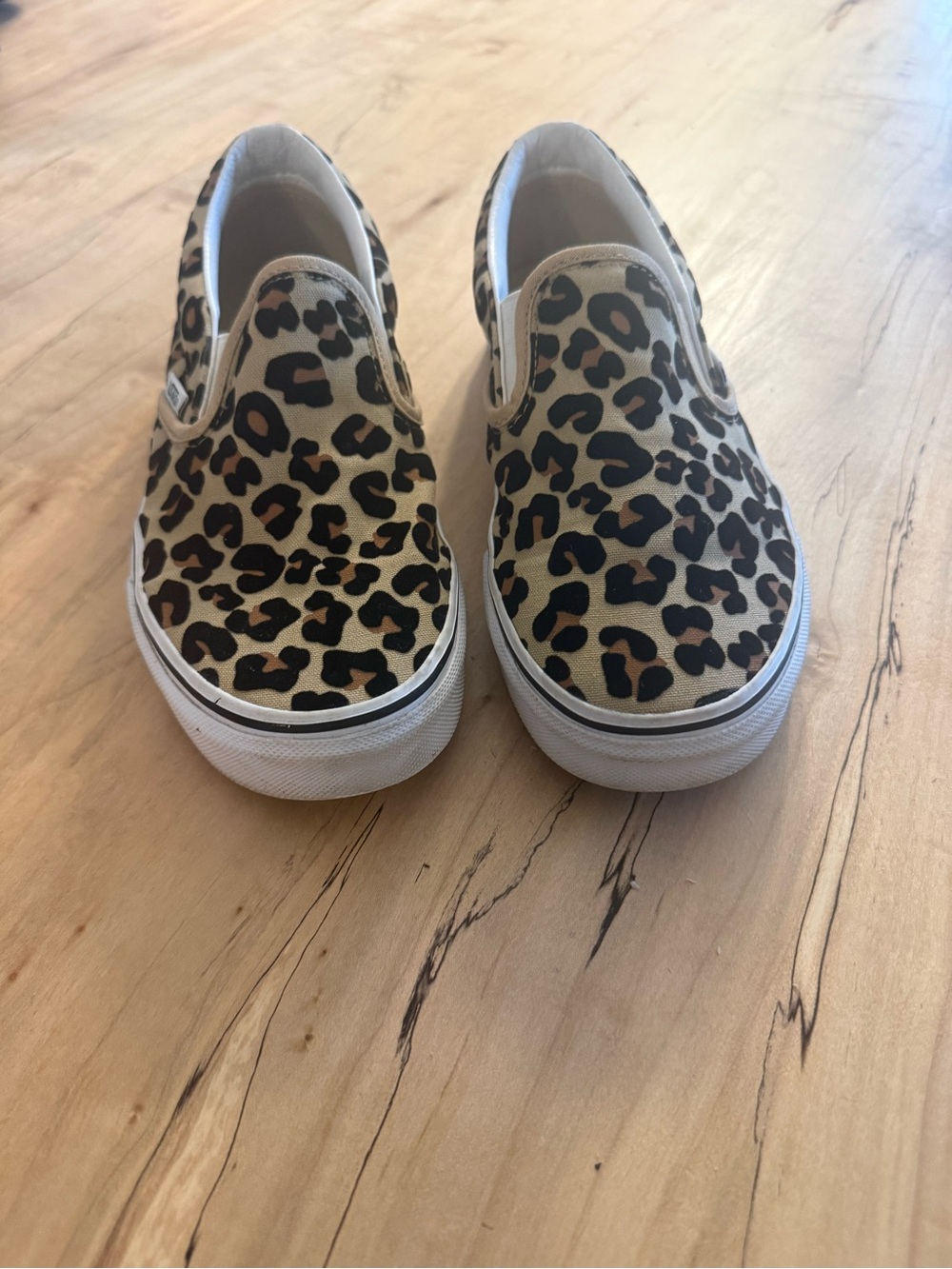Vans Leopard Print Slip-On Sneakers in Tan and Black - Picture 2 of 5